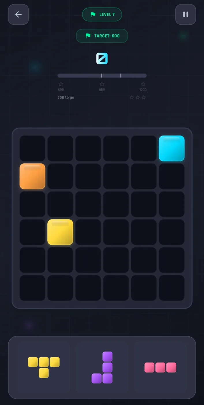 A level with a score target and the next three blocks