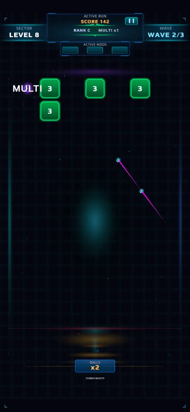 Aiming a shot at numbered neon blocks